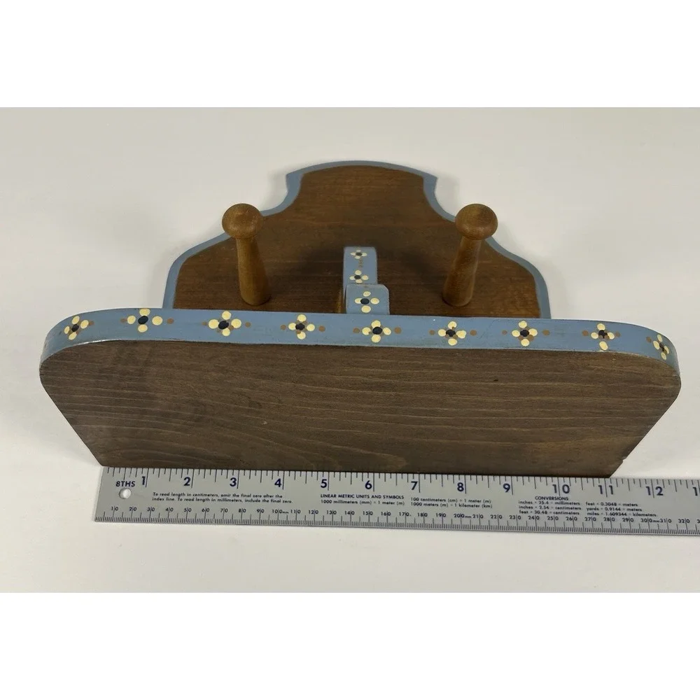 Wooden Decorative Wall Shelf Hand Painted Flowers Hooks Cottagecore 9.75